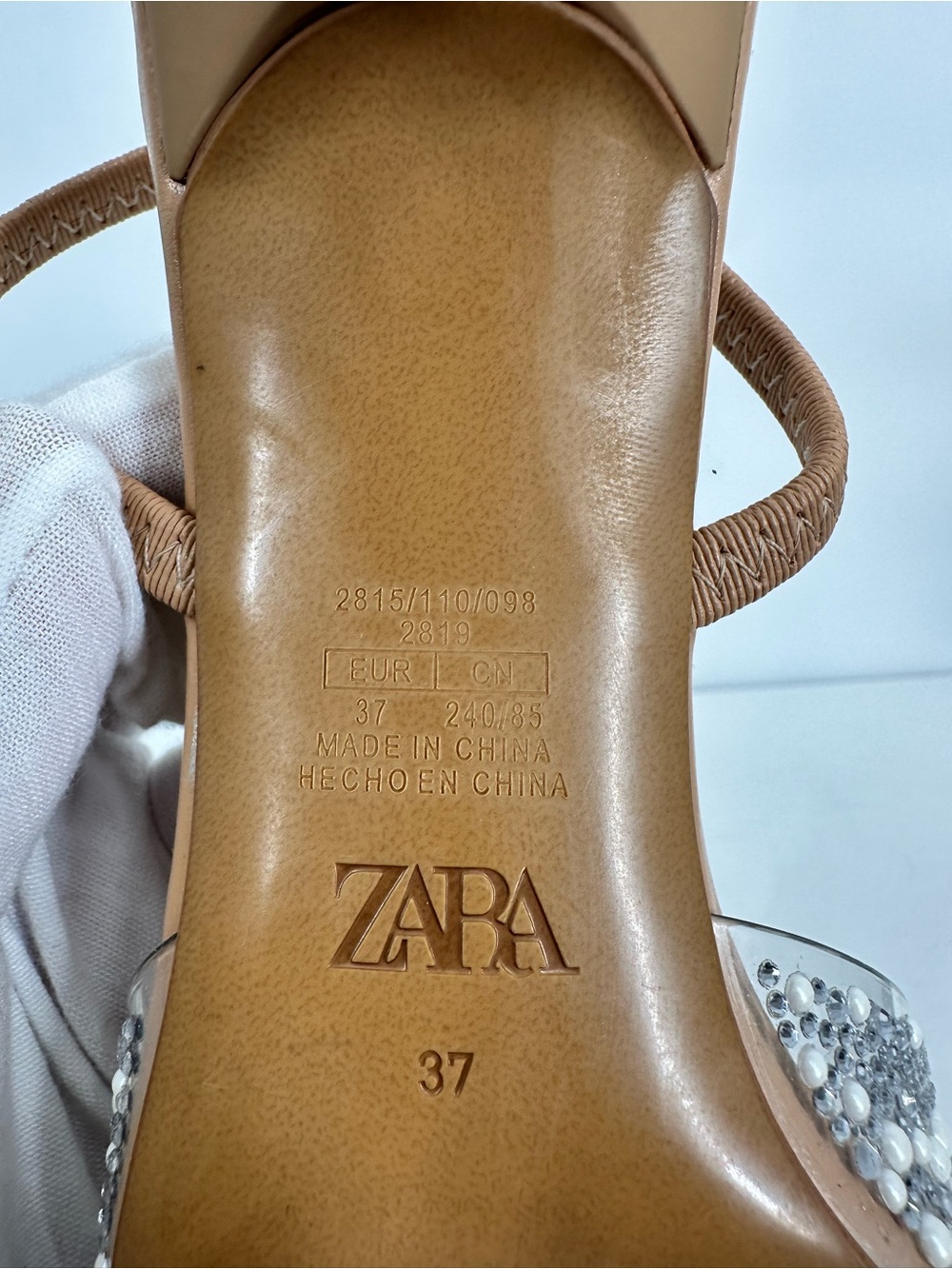 ZARA Clear PVC Pearl Rhinestone Embellished Pointed Slingback Kitty Heels Size 7 - Picture 11 of 15